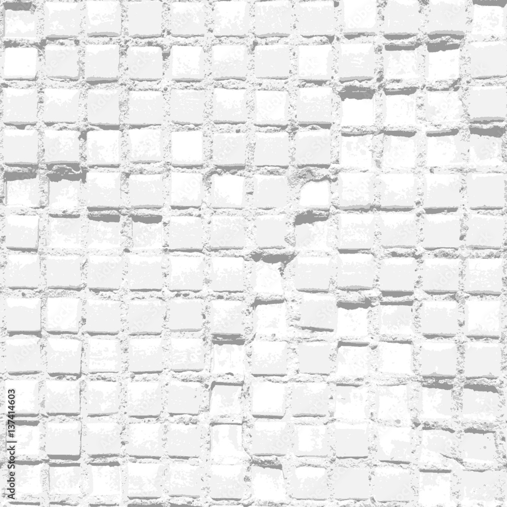 Poster white background with old grungy tiles pattern and bright damaged texture