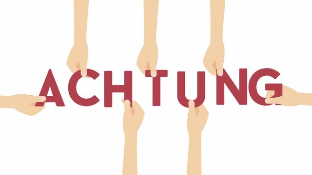 Achtung - 4K Animation H&auml;nde mit Buchstaben