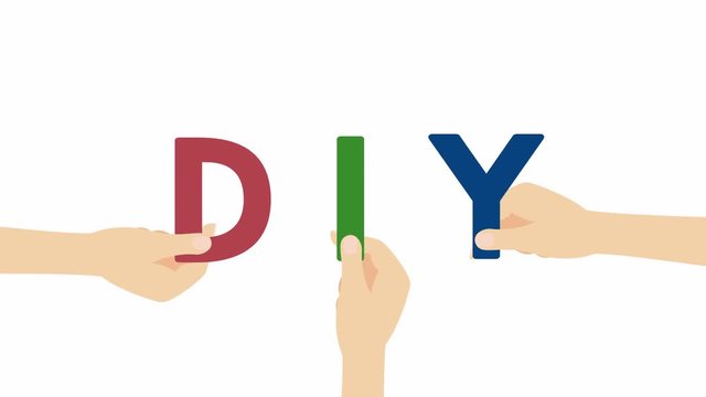DIY - Do it yourself - 4K animation of hands holding letters with alpha channel