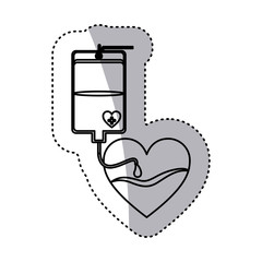 Fototapeta na wymiar contour sticker bag donate blood and heart shape vector illustration