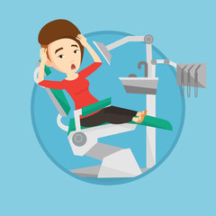Scared patient in dental chair vector illustration