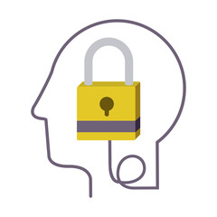 silhouette profile human head with closed padlock vector illustration