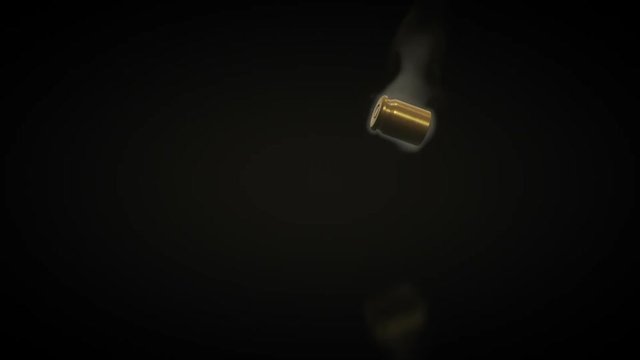 Animation of smoking bullet shell falling on black background