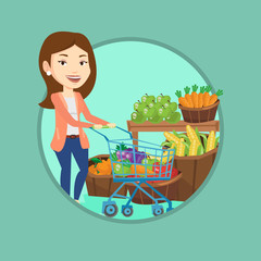 Customer with shopping cart vector illustration.