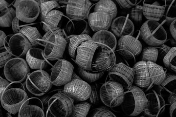 Mini thai bamboo basket with black and white tone
