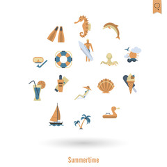 Summer and Beach Simple Flat Icons
