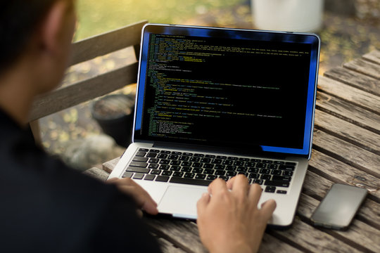 "Developer Team Working Laptop Computer Mobile Application Softwareand Web Design Online Technology Content , Web script , laptop display."