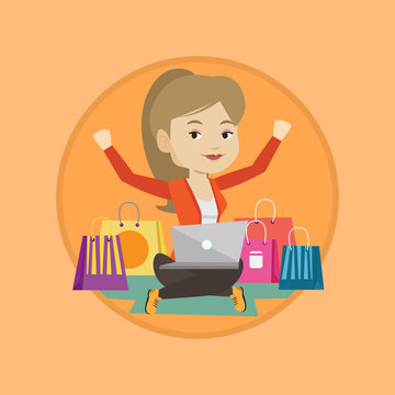 Woman shopping online vector illustration.