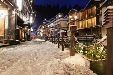 冬の夜の銀山温泉
