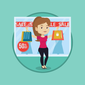 Woman shopping on sale vector illustration.