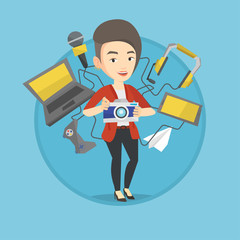 Young woman surrounded with her gadgets.