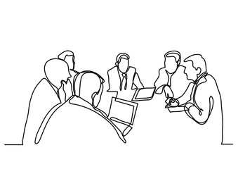continuous line drawing of business meeting