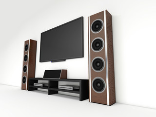 Modern home theater on a white background. 3D rendering