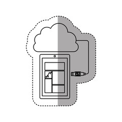 sticker contour tech smartphone cloud storage vector illustration