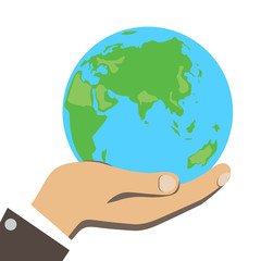 Men hand is holding small earth