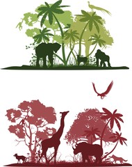 Wildlife african silhouettes of animals and nature vector