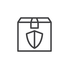 Package box with shield line icon, outline vector sign, linear style pictogram isolated on white. Guaranteed delivery symbol, logo illustration