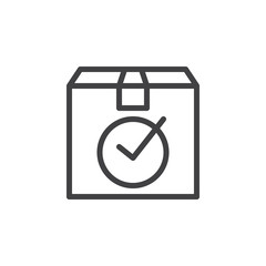 Package box with check mark line icon, outline vector sign, linear style pictogram isolated on white. Delivered symbol, logo illustration