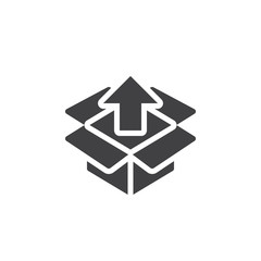 Box with up arrow icon vector, filled flat sign, solid pictogram isolated on white. Unpack, package unboxing symbol, logo illustration