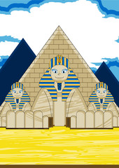 Cute Cartoon Egyptian Sphinx and Pyramids