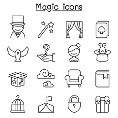 Magic icon set in thin line style