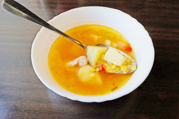 pea soup in white plate