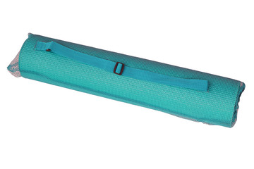  Cyan yoga mat isolated on white background