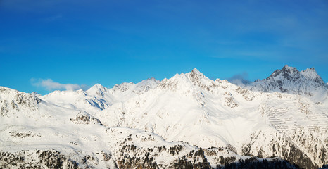 Fototapeta na wymiar Panorama of the Alps winter morning, Ischgl, Austria