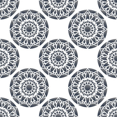 Vector seamless pattern. Stylish textile print with abstract flowers. Oriental floral fabric background.