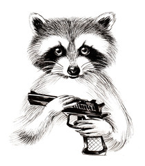 Cute raccoon with a gun © berdsigns