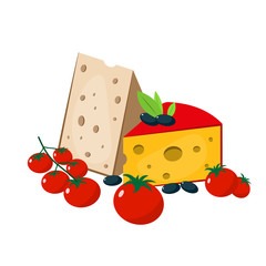 Cheese and tomatoo on white background