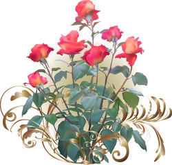 rose bush with seven red flowers