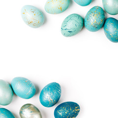 Frame background with robin eggs eggs with copy space for text. isolated.  Ester concept