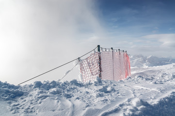 Foggy view of Dolomite Alps from viewpoint of Passo Pordoi near Canazei of Val di Fassa, Trentino-Alto-Adige region, Italy.
