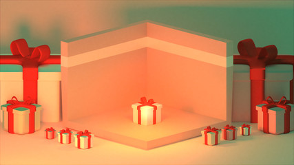 3d rendering picture of gift boxes. Vintage photo filter effect.
