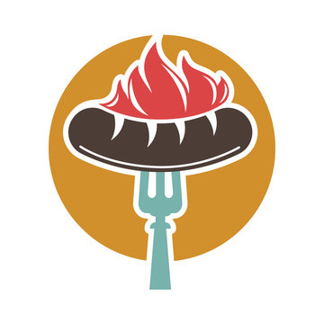 Barbecue or grill sausage ector icon