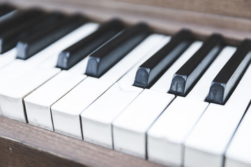 Fototapeta na wymiar Upright piano keyboard or piano keys