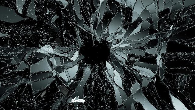 Broken and damaged glass slow motion Alpha matte