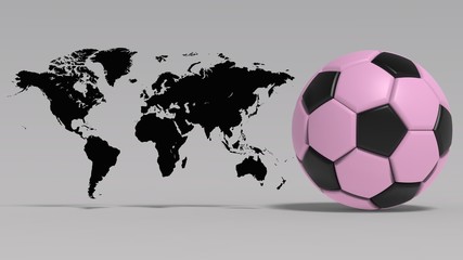 World Map and Soccer ball. 3D illustration. CG. High resolution.