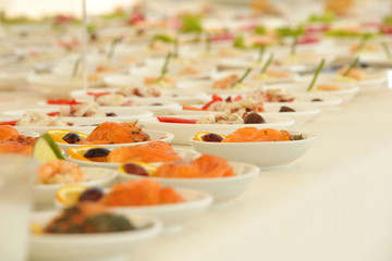 Appetizers. Catering. Salmon. Buffet. Orange