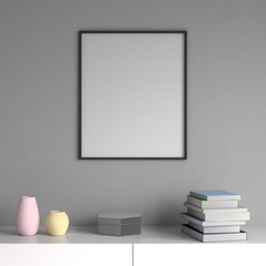 Mockup poster in the interior, trend color, 3D rendering