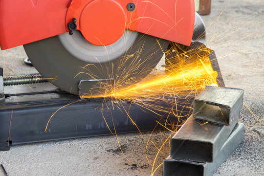 sparks while cutting steel.