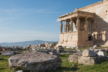 Athens, Greece - February 12, 2017: Ancient temple Erechteion in Acropolis