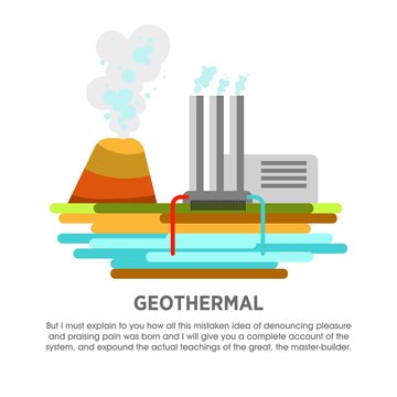 Geothermal power station earth thermal heat energy vector flat illustration
