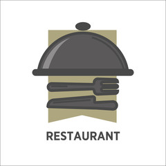 Restaurant logo template of vector dish tray and tableware