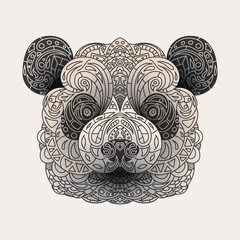 Vintage vector panda head with tribal ornaments. Traditional ethnic background, tattoo, African, Indian, Thai, spirituality, boho design. For print, posters, t-shirts, textiles, coloring book.