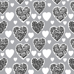 Monochrome Vector seamless pattern of beautiful hearts. The best for Valentine's Day, Wedding and Birthday design.