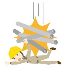 鉄パイプの下敷きになる男性