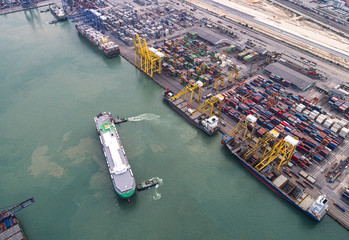 The busy of port congestion loading and discharging  containers services in maritime transports in...