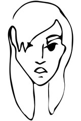 vector sketch of the face of a beautiful young girl